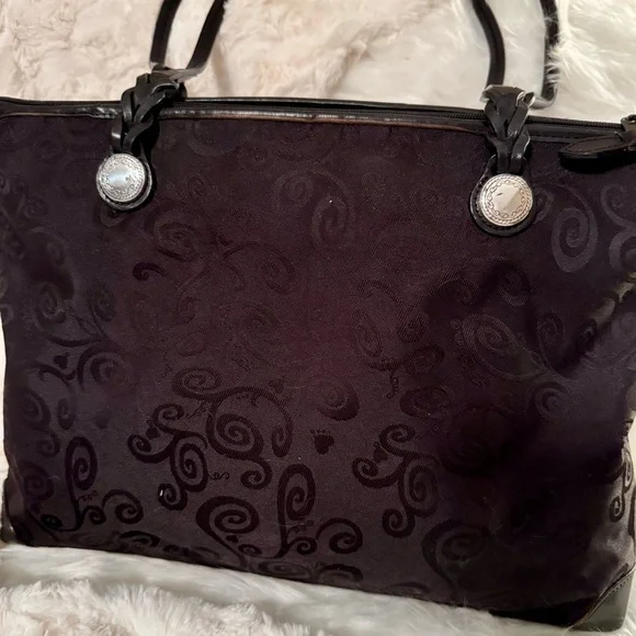 Brighton Black Embossed Tote Bag with Leather Handles - Picture 3 of 6